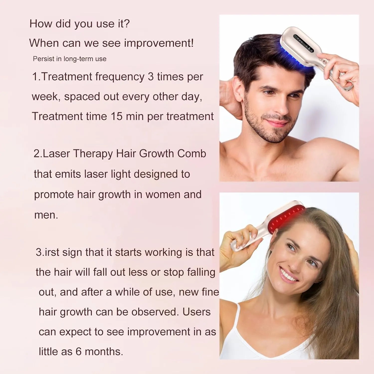 SOLOREDLIGHT™ Laser Therapy Hair Growth Comb with RF, EMS, Ultrasonic Vibration and IPX6 Water Resistance