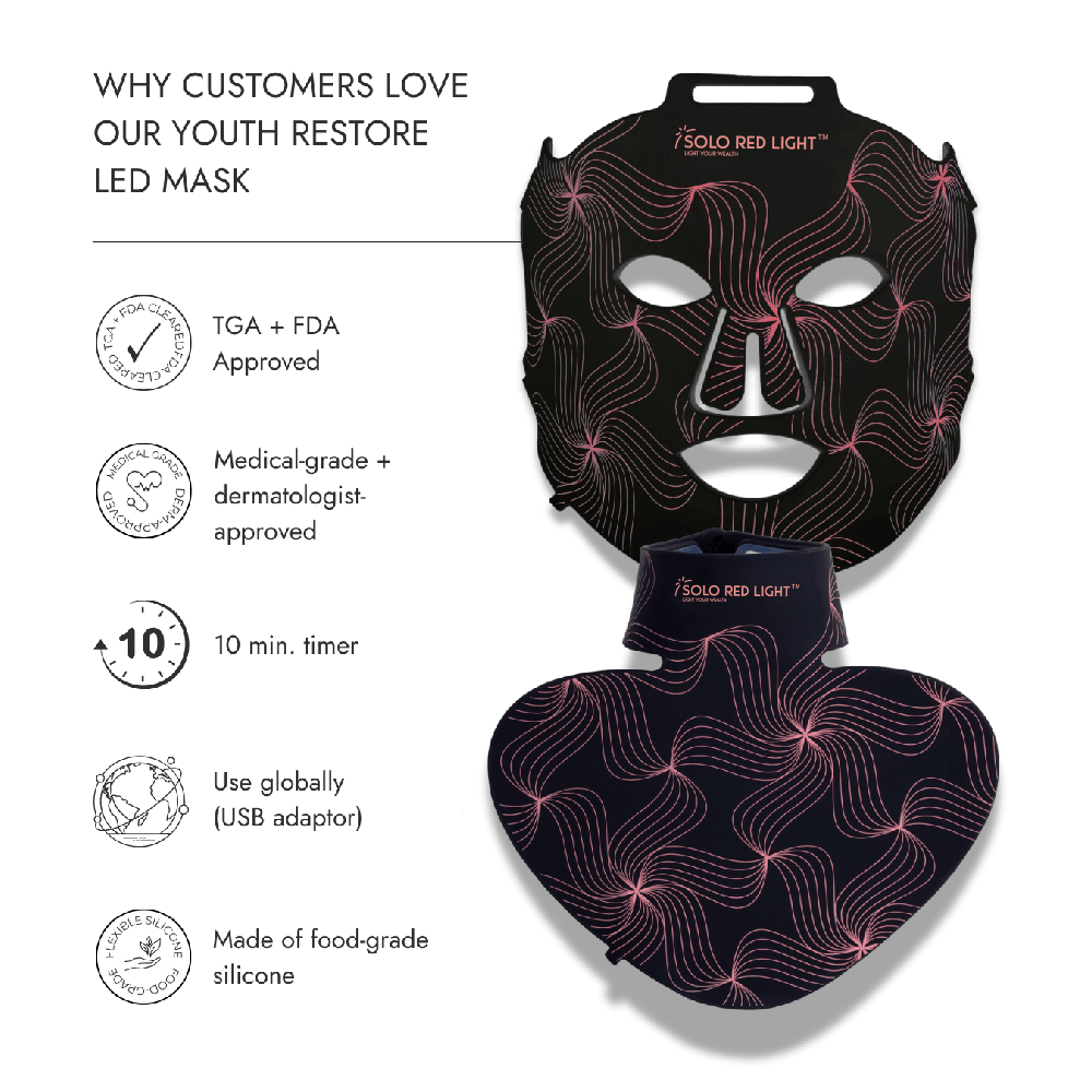 Máscara de terapia de luz LED y máscara para el cuello SOLOREDLIGHT™